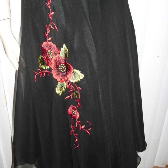 Lapis,black cocktail,party,pure 100% silk,cowl neck,red embroidery,floral,Unique - Picture 4 of 9